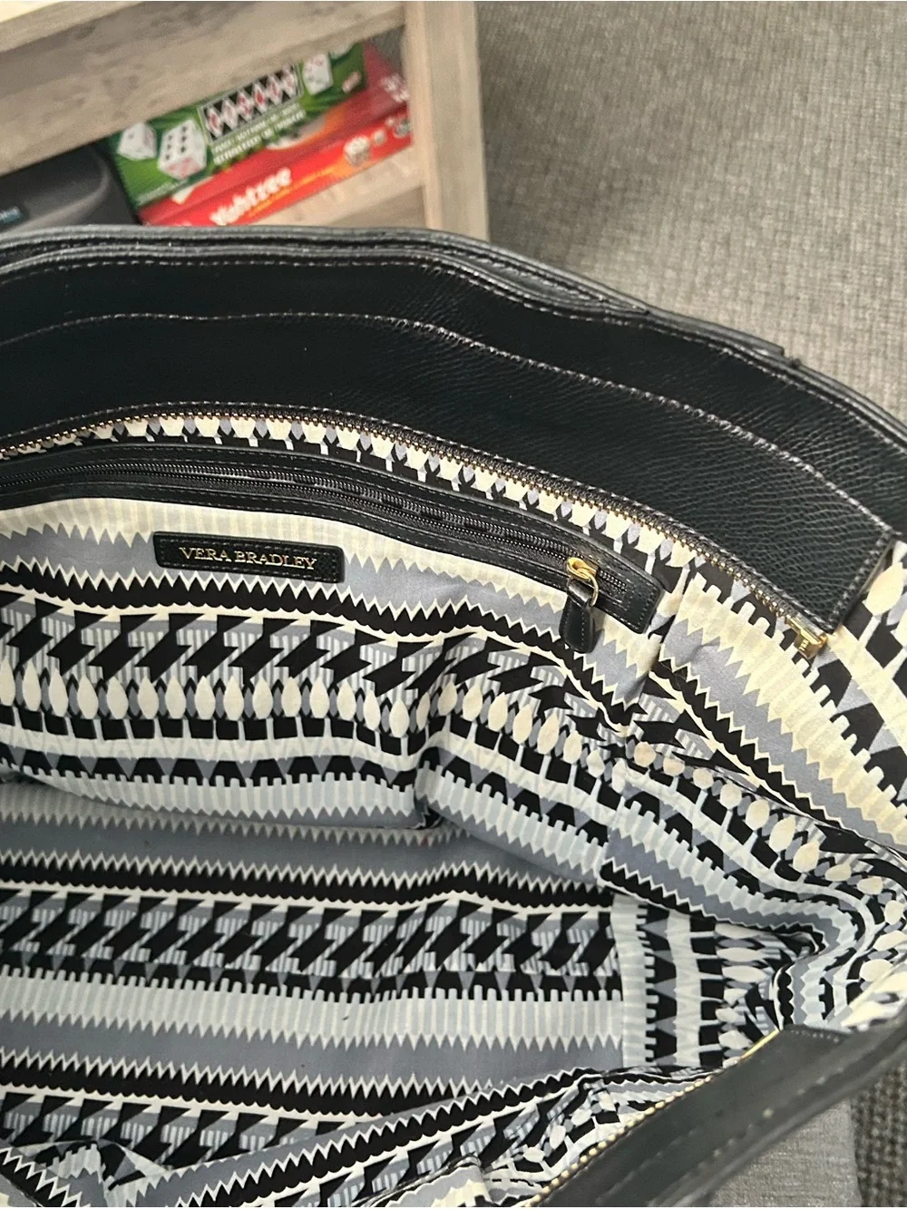 Vera Bradley Black Leather Tote with Gold Hardware